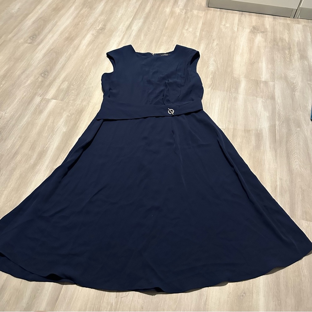 Lauren Ralph Lauren Navy Blue Lined Sleeveless A line Dress Sz 12